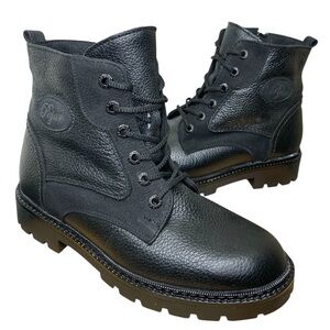 Pajar Black Leather Winter Boots Genuine Shearling Lined Sz Men 7.5/Women 9.5